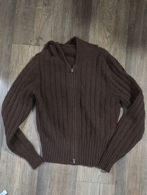 wild fable Men's Brown Cable-Knit Zip Hoodie